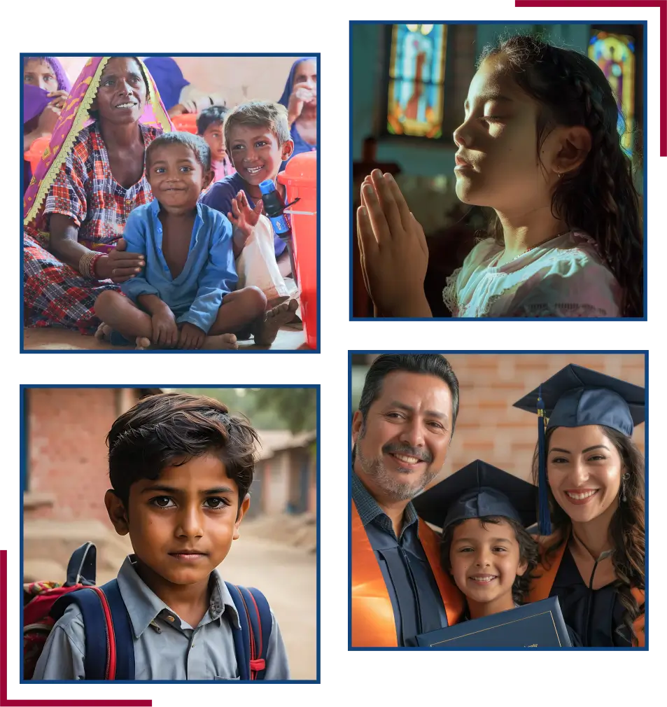 four by four picture of a poor family in pakistan, girl praying, poor pakistan boy, recent graduates