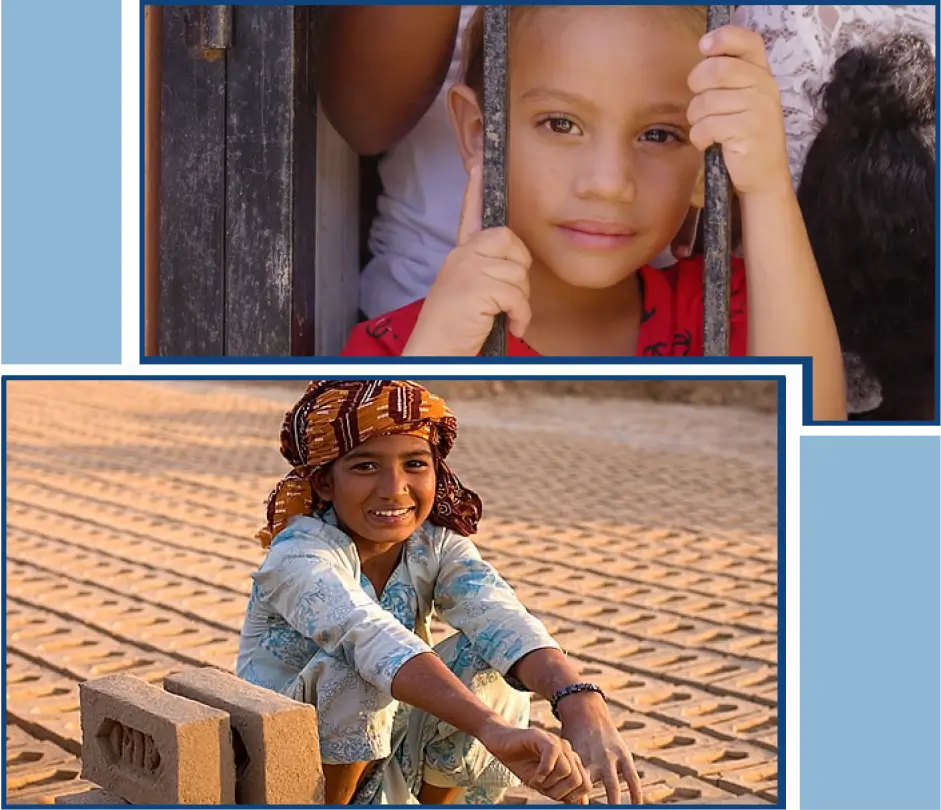 picture of a young pakistan boy as a bonded kiln worker and an underserved girl from dominican republic